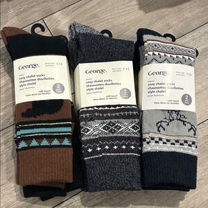 NEW 🆕 SIX pairs Men's Chalet Cozy Socks - Black, Gray, and Brown